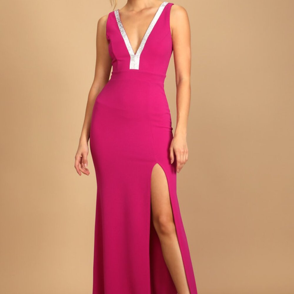 Lulus Stunned By You Magenta Rhinestone Mermaid Maxi Dress Pink - Size XS
